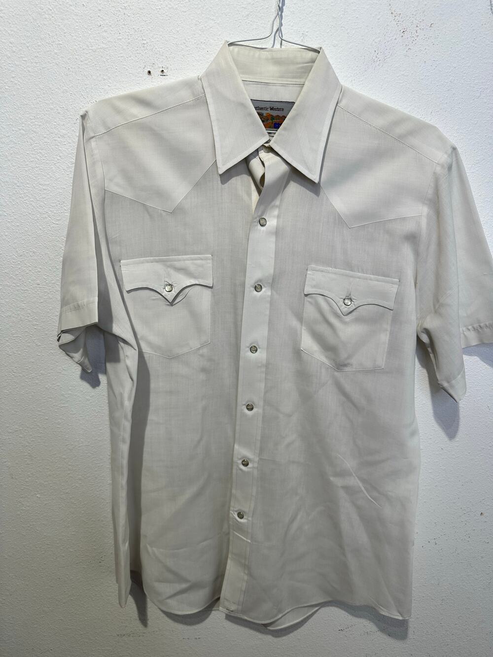 Vintage AUTHENTIC WESTERN Mens White Pearl Snap Collared Button Up Shirt Size 16
